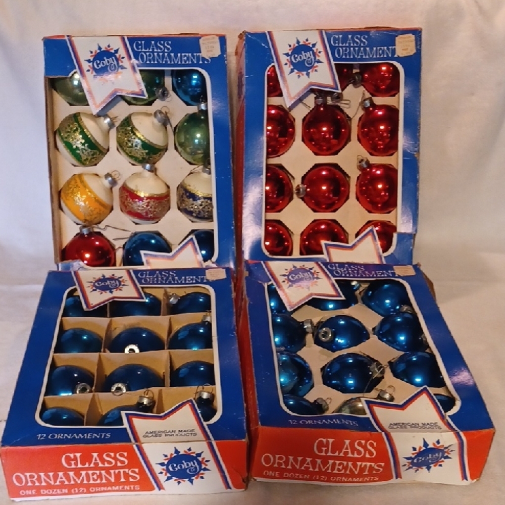 Coby Glass Ornaments Set - Red, Blue, Green, Gold 4 Boxes Of 12